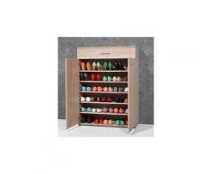 Armoire meuble à chaussures chêne sonoma avec 2 portes et 1 tiroir, L 89 x H 120 x P 37 cm -PEGANE-