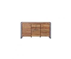 Buffet - bahut - enfilade buffet industriel en métal et mdf plaqué bois pin acacia - l 150 cm