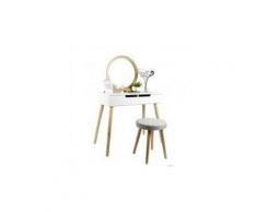 Coiffeuse avec miroir et tabouret, coiffeuse moderne blanche table de maquillage en bois,1 miroir 2 tiroirs,coiffeuse enfant/femme,meubles de salle de