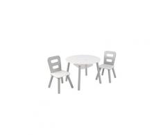 Table enfant ronde avec 2 chaises blanc et gris