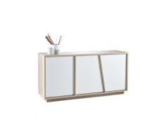 Enfilade 3 portes magic en panneaux de particules chêne brossé/blanc perle - dim 157,8 x 74,5 x 42,3 cm -pegane-