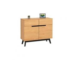 Buffet tibor style scandinave design vintage nordique commode bahut vaisselier 2 tiroirs 2 porte, en pin massif finition bois teinté