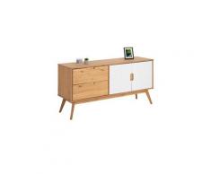 Buffet tivoli design vintage scandinave nordique commode bahut vaisselier 2 tiroirs 2 portes, pin massif finition bois teinté/blanc