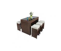 Table haute salon de jardin rotin résine tressé synthétique + 6 tabourets rotin marron helloshop26 2108015