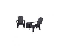 Salon de jardin 2 pers. 3 pièces - ensemble bistrot style néo-rétro - 2 fauteuils lounge + table basse coffre - plastique pp noir imitation rotin