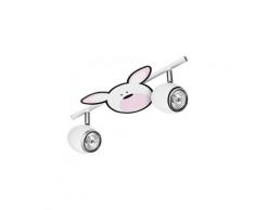 Plafonnier spot enfant 2 têtes "rubby" 33cm rose & blanc