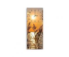 Tableau horloge murale et patère coucher de soleil de canne