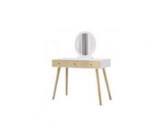 Coiffeuse avec miroir et tabouret, coiffeuse moderne blanche table de maquillage en bois,1miroir 3 tiroirs,coiffeuse enfant/femme,meubles de salle de
