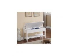 Banc coffre de rangement avec étagère bois blanc - dim : l 90 x p 45.5 x h 33 cm -pegane-