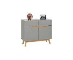 Buffet tibor style scandinave design vintage nordique commode bahut vaisselier avec 2 tiroirs et 2 portes, en pin massif lasuré gris
