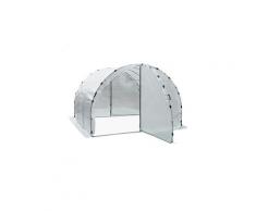 Serre de jardin tunnel surface sol 9 m² 3l x 3l x 2h m châssis tubulaire renforcé 25 mm double porte avec poignées blanc