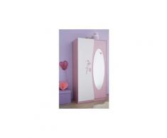 PAPILLON Armoire 2 portes 1 miroir rose/blanc