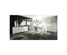 Salle à manger complète blanc laqué design paula - table 180 cm avec rallonge