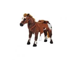 Cheval debout en peluche effets sonores hennissement et galop selle étrier rênes 85l x 28l x 60h marron blanc