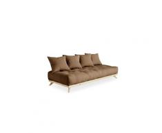 Canapé convertible futon soren pin naturel coloris mocca couchage 90 cm.