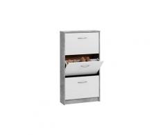 Armoire à chaussures 3 compartiments inclinables blanc et béton