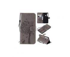 Galaxy a9 (2018) housse etui cuir pu gris grave chat arbre papillon ta24510