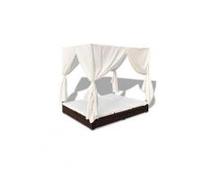 Icaverne - bains de soleil chic chaise longue d'extérieur avec rideaux résine tressée marron