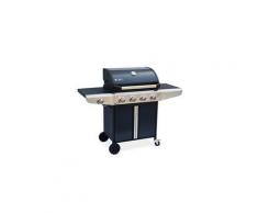 Barbecue au gaz bazin 4 anthracite cuisine extérieure 4 brûleurs + 1 feu latéral avec tablettes latérales et thermomètre