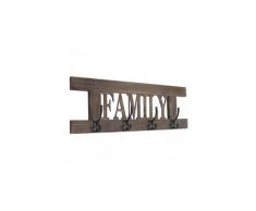 Porte-manteau mural patère en bois marron vintage 20,5x60x1,5 cm med04049
