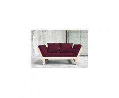 Banquette méridienne futon baltik pin naturel tissu bordeaux couchage 75*200 cm.