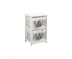 Commode enfant de 2 tiroirs en bois et osier, Dim : 41 x 32 x 63 cm