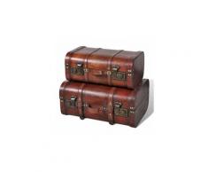 Coffre de rangement vintage bois marron 2 pcs