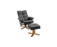 Fauteuil relax inclinable style contemporain repose-pieds coffre rangement simili cuir acier bois noir
