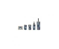 Set salle de bain céramique blanc et bleu façon carreaux de ciment - 5 pièces