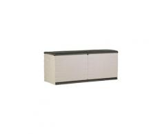 Coffre d'exterieur - rangement d'exterieur coffre 450l intérieur/extérieur fonctionnel et esthétique cadenassable avec roulettes beige et gris foncé