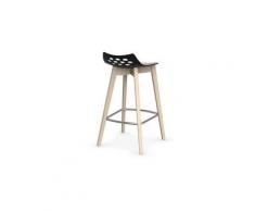 Tabouret de bar jam w noire brillante avec piétement en bois naturel