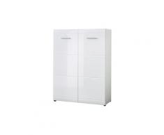 Armoire meuble à chaussures en MDF coloris blanc brillant, H 120 x L 89 x P 36 cm -PEGANE-
