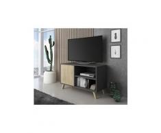 Meuble tv 100 avec porte à gauche, salon, modèle wind, couleur structure gris anthracite, porte couleur puccini, mesure 92x40x57cm de haut.