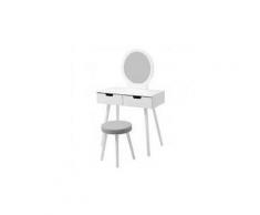 Coiffeuse avec miroir et tabouret, coiffeuse moderne blanche table de maquillage en bois,1 miroir 2 tiroirs,coiffeuse enfant/femme,meubles de salle de