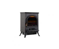 Cheminée électrique poêle style néo-rétro 900/1800 w simulation flammes led porte verre trempé noir