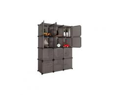 Armoire penderie langria 12 cubes étagères empilable en plastique meuble rangement pour vêtements chaussures brun