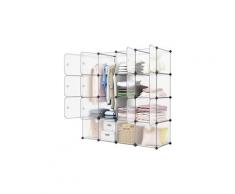 16 cubes armoire penderie diy langria etagères de rangement meuble modulable pour vêtements chaussures jouets transparent