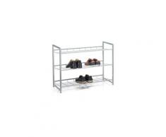Etagère à chaussures system 3 tablettes rangement pour 12 paires en métal laqué argenté