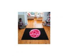 Tapis carré velours antidérapant imprimé floraux pink rose - 135 x 135 cm