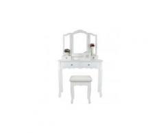 Coiffeuse avec miroir et tabouret, coiffeuse moderne blanche table de maquillage en bois,3 miroir 4 tiroirs,coiffeuse enfant/femme,meubles de salle de