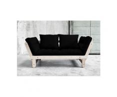Banquette méridienne futon baltik pin naturel tissu noir couchage 75*200 cm.