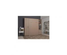 Composition armoire lit escamotable smart-v2 beige couchage 160 x 200 cm colonne armoire et bibliothèque