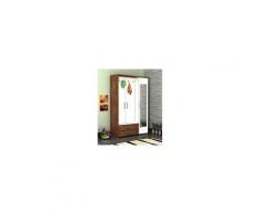 Homemania vestiaire - meuble d'entree deniz armoire - avec étagères à chaussures, miroir, portes, tiroirs - noyer, blanc en bois, 120 x 40 x 184 cm