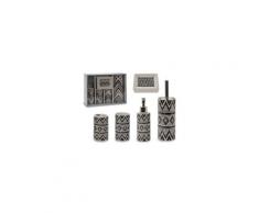 Set salle de bain céramique noir et blanc motifs ethniques - 5 pièces