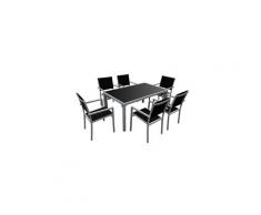 Salon de jardin bergamo en textilène noir 6 places - aluminium gris