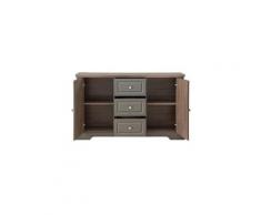 Buffet - bahut - enfilade dessy buffet bas classique gris mat et plateau décor bois - l 139 cm