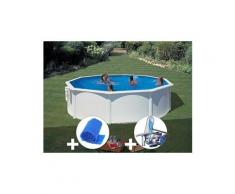 Kit piscine acier blanc gré bora bora ronde 3,70 x 1,22 m + bâche à bulles + kit d'entretien