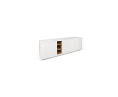Buffet bas delf style scandinave 3 portes 3 niches blanc gravé et chêne
