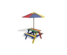 Table et bancs en bois avec parasol pour enfant helloshop26 0102011