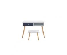Bureau - rehausse bureau babette ens bureau droit + tabouret enfant scandinave blanc et gris laqué mat + pieds hévéa massif - l 80 cm et l 40 x p 25 cm
